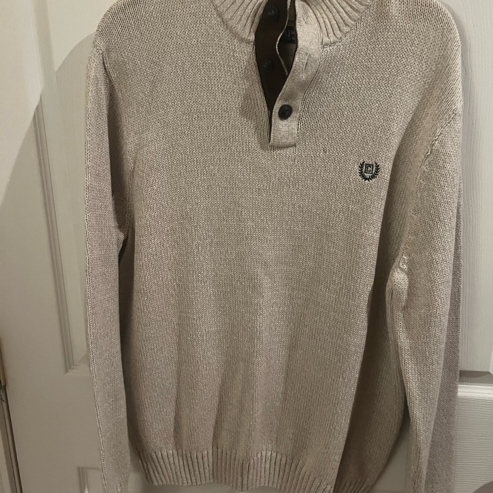 Chaps Tan Crewneck Sweater with Long Sleeves and Smooth Knit Texture